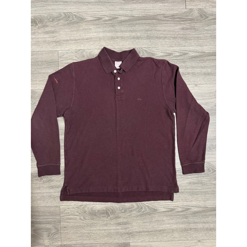 Vintage 80s Brooks Brothers Mens Polo Shirt M Burgundy Long Sleeve Performance